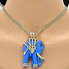 Oro Laminado Pendant Necklace, Gold Filled Style Elephant Design, with White Crystal and Sapphire Blue Opal, Polished, Golden Finish, 04.182.0056.35