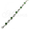Sterling Silver Fancy Bracelet, with Green Cubic Zirconia and White Crystal, Polished, Rhodium Finish, 03.286.0027.2.07