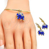 Oro Laminado Necklace, Bracelet and Earring, Gold Filled Style Elephant Design, with White Crystal, Blue Enamel Finish, Golden Finish, 06.63.0182.5.GT