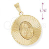 Oro Laminado Religious Pendant, Gold Filled Style Sagrado Corazon de Maria Design, Diamond Cutting Finish, Golden Finish, 5.193.014