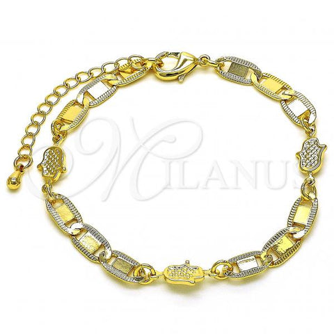 Oro Laminado Fancy Bracelet, Gold Filled Style Mariner and Hand Design, Polished, Golden Finish, 03.63.2274.07