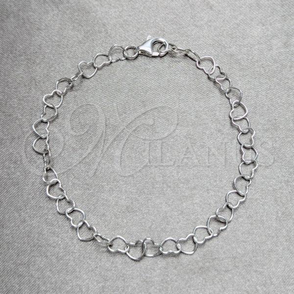 Sterling Silver Fancy Bracelet, Heart Design, Polished, Silver Finish, 03.392.0035.07