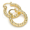 Oro Laminado Small Hoop, Gold Filled Style Hollow and Twist Design, Diamond Cutting Finish, Golden Finish, 02.170.0108.25