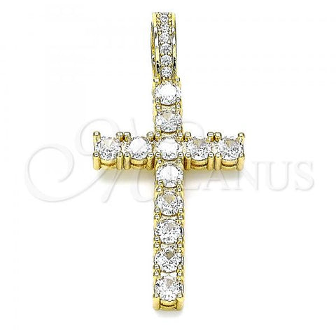 Oro Laminado Religious Pendant, Gold Filled Style Cross Design, with White Cubic Zirconia, Polished, Golden Finish, 05.342.0046