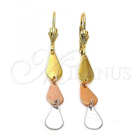 Oro Laminado Long Earring, Gold Filled Style Teardrop Design, Polished, Tricolor, 02.63.2185