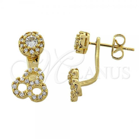 Oro Laminado Stud Earring, Gold Filled Style with White Micro Pave, Polished, Golden Finish, 02.199.0006