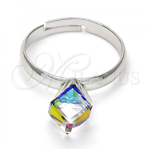 Rhodium Plated Multi Stone Ring, with Vitrail Light Swarovski Crystals, Polished, Rhodium Finish, 01.239.0003.5 (One size fits all)