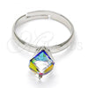 Rhodium Plated Multi Stone Ring, with Vitrail Light Swarovski Crystals, Polished, Rhodium Finish, 01.239.0003.5 (One size fits all)