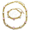 Oro Laminado Necklace and Bracelet, Gold Filled Style with Pink and White Cubic Zirconia, Polished, Golden Finish, 06.185.0015.1