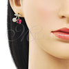 Oro Laminado Stud Earring, Gold Filled Style Cherry Design, with Ruby Cubic Zirconia and White Micro Pave, Polished, Golden Finish, 02.283.0252