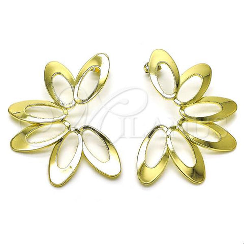 Oro Laminado Stud Earring, Gold Filled Style Flower and Wings Design, Polished, Golden Finish, 02.213.0672