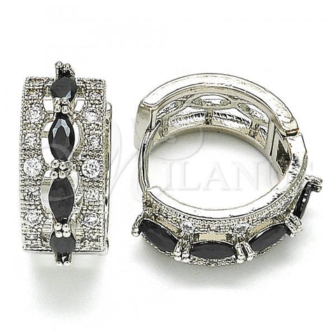 Rhodium Plated Huggie Hoop, with Black and White Cubic Zirconia, Polished, Rhodium Finish, 02.210.0086.14.15