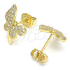 Oro Laminado Stud Earring, Gold Filled Style Butterfly Design, with White Micro Pave, Polished, Golden Finish, 02.94.0127