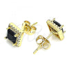 Oro Laminado Stud Earring, Gold Filled Style with Black Cubic Zirconia and White Micro Pave, Polished, Golden Finish, 02.342.0103