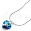 Rhodium Plated Pendant Necklace, Heart and Rat Tail Design, with Bermuda Blue Swarovski Crystals and White Crystal, Polished, Rhodium Finish, 04.239.0018.16