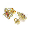 Oro Laminado Stud Earring, Gold Filled Style Crown Design, with Garnet and White Cubic Zirconia, Polished, Golden Finish, 02.387.0027.1