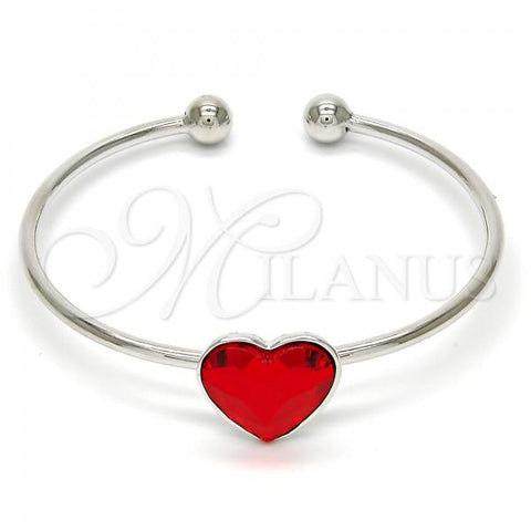 Rhodium Plated Individual Bangle, Heart Design, with Light Siam Swarovski Crystals, Polished, Rhodium Finish, 07.239.0013.8 (02 MM Thickness, One size fits all)