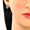 Oro Laminado Stud Earring, Gold Filled Style Heart Design, with Ruby Micro Pave, Polished, Golden Finish, 02.156.0472.1