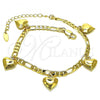 Oro Laminado Charm Anklet , Gold Filled Style Heart and Figaro Design, Polished, Golden Finish, 03.383.0024.1.10