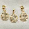 Oro Laminado Earring and Pendant Adult Set, Gold Filled Style with White Crystal, Polished, Golden Finish, 10.63.0575