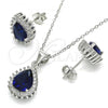 Sterling Silver Earring and Pendant Adult Set, Teardrop Design, with Sapphire Blue and White Cubic Zirconia, Polished, Rhodium Finish, 10.175.0079.1