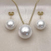 Oro Laminado Earring and Pendant Adult Set, Gold Filled Style Ball Design, with Ivory Pearl, Polished, Golden Finish, 10.213.0028