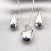Rhodium Plated Earring and Pendant Adult Set, Teardrop and Hollow Design, Polished, Rhodium Finish, 10.368.0002.1