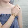 Oro Laminado Fancy Bracelet, Gold Filled Style San Benito Design, with White Crystal, Polished, Golden Finish, 03.351.0042.07