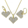 Oro Laminado Earring and Pendant Adult Set, Gold Filled Style Heart Design, with White Crystal, Polished, Golden Finish, 10.380.0003