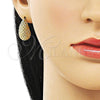 Oro Laminado Stud Earring, Gold Filled Style Teardrop Design, Diamond Cutting Finish, Golden Finish, 02.163.0294