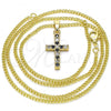 Oro Laminado Pendant Necklace, Gold Filled Style Cross Design, with Black and White Cubic Zirconia, Polished, Golden Finish, 04.284.0007.2.22