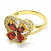 Oro Laminado Multi Stone Ring, Gold Filled Style Heart and Flower Design, with Garnet and White Cubic Zirconia, Polished, Golden Finish, 01.365.0005.07 (Size 7)