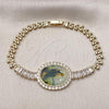 Oro Laminado Fancy Bracelet, Gold Filled Style San Judas and Baguette Design, with White Cubic Zirconia, Polished, Golden Finish, 03.283.0477.07
