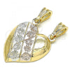 Oro Laminado Fancy Pendant, Gold Filled Style Heart and Flower Design, Diamond Cutting Finish, Tricolor, 05.351.0091.1