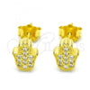 Sterling Silver Stud Earring, Hand of God Design, with White Cubic Zirconia, Polished, Golden Finish, 02.336.0112.2