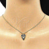 Oro Laminado Pendant Necklace, Gold Filled Style Evil Eye and Heart Design, Black Enamel Finish, Golden Finish, 04.374.0004.20