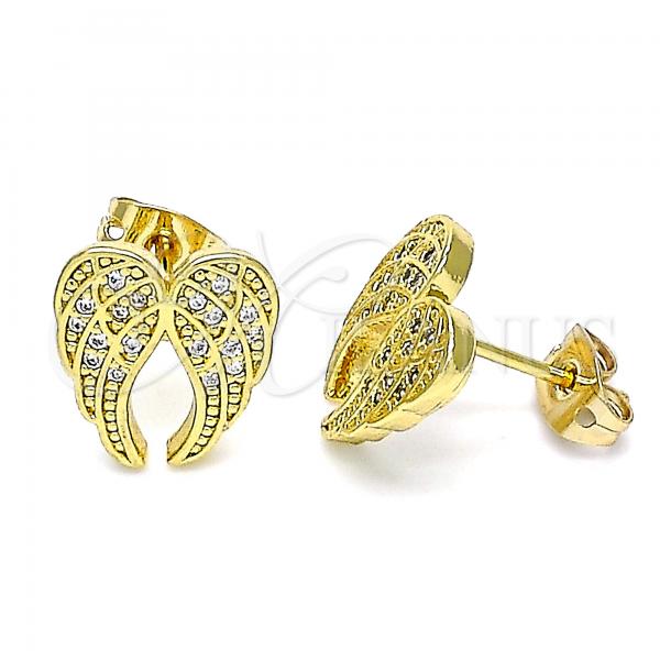 Oro Laminado Stud Earring, Gold Filled Style with White Micro Pave, Polished, Golden Finish, 02.342.0180