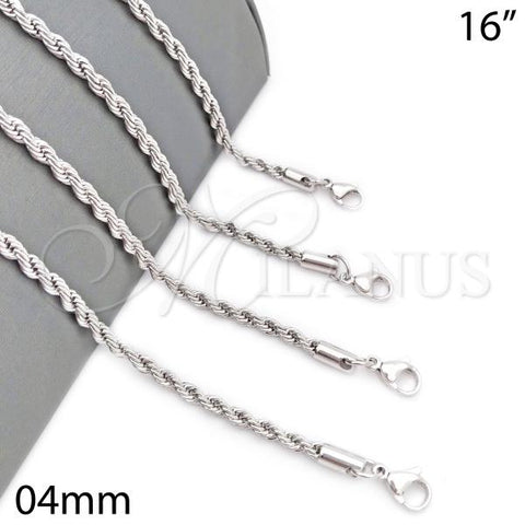 Rhodium Plated Basic Necklace, Rope Design, Polished, Rhodium Finish, 5.222.034.1.16