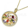 Oro Laminado Pendant Necklace, Gold Filled Style Butterfly and Dragon-Fly Design, with Multicolor Cubic Zirconia, Polished, Golden Finish, 04.283.0022.1.20