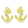Sterling Silver Stud Earring, Anchor Design, with White Cubic Zirconia, Polished, Golden Finish, 02.336.0150.2