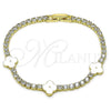 Oro Laminado Fancy Bracelet, Gold Filled Style Four-leaf Clover Design, with White Cubic Zirconia, White Enamel Finish, Golden Finish, 03.284.0049.07