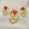 Oro Laminado Earring and Pendant Adult Set, Gold Filled Style Bow and Flower Design, with Garnet Crystal and White Cubic Zirconia, Polished, Golden Finish, 10.59.0193.2