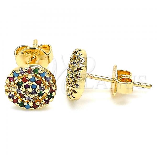 Oro Laminado Stud Earring, Gold Filled Style with Multicolor Micro Pave, Polished, Golden Finish, 02.233.0004