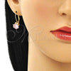 Oro Laminado Leverback Earring, Gold Filled Style with Rose Cubic Zirconia, Polished, Golden Finish, 5.128.081