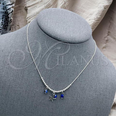 Sterling Silver Fancy Necklace, Snake  and Ball Design, with Blue Topaz Crystal, Polished, Silver Finish, 04.402.0002.18