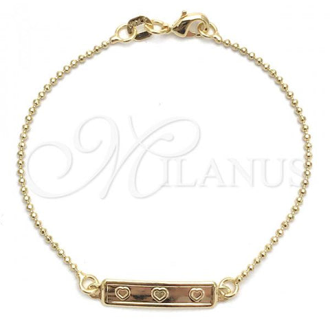 Oro Laminado ID Bracelet, Gold Filled Style Heart Design, Polished, Golden Finish, 03.32.0289.06