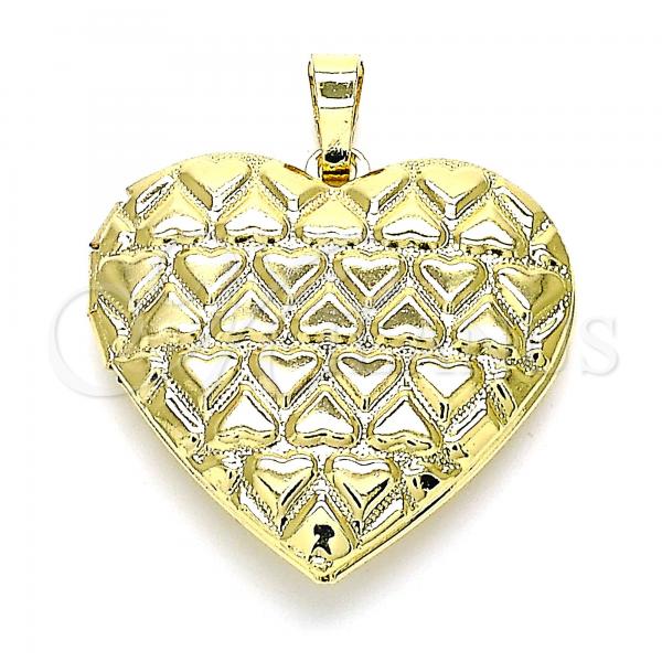 Oro Laminado Locket Pendant, Gold Filled Style Heart Design, Polished, Golden Finish, 05.117.0030
