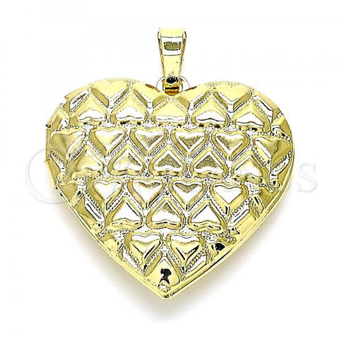 Oro Laminado Locket Pendant, Gold Filled Style Heart Design, Polished, Golden Finish, 05.117.0030