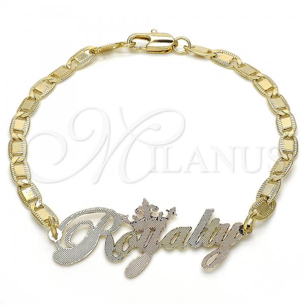 Oro Laminado Fancy Bracelet, Gold Filled Style Nameplate Design, Polished, Tricolor, 03.63.1979.1.08