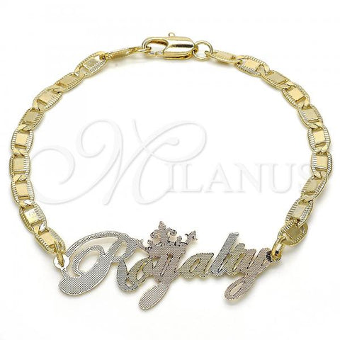 Oro Laminado Fancy Bracelet, Gold Filled Style Nameplate Design, Polished, Tricolor, 03.63.1979.1.08